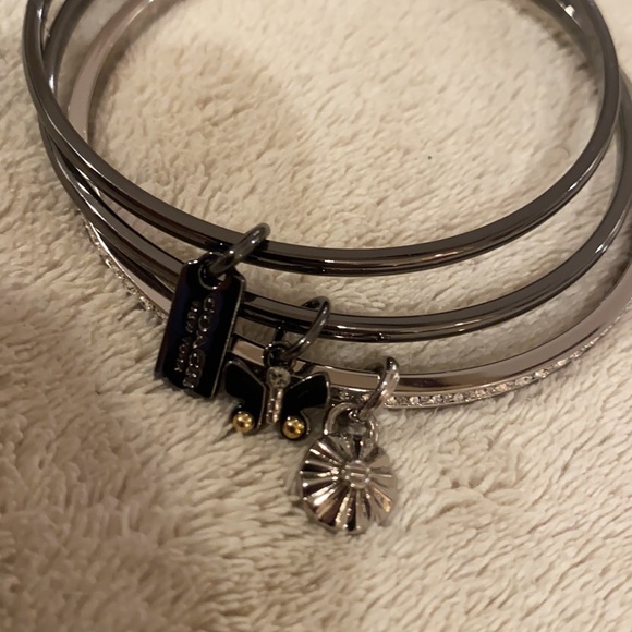 Coach Gun Metal & Crystal Bangle Bracelet Set - Picture 3 of 10